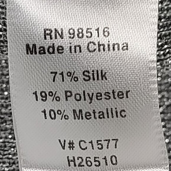 Coldwater Creek Silver Glitter Silk Blend Sparkle Mock Turtleneck Blouse Size L - Picture 11 of 12